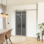 Stalen Schuifdeur - Kiezelgrijs - 5 Vlaks rond - Rookglas, Doe-het-zelf en Verbouw, Kozijnen en Schuifpuien, 75 tot 150 cm, Nieuw