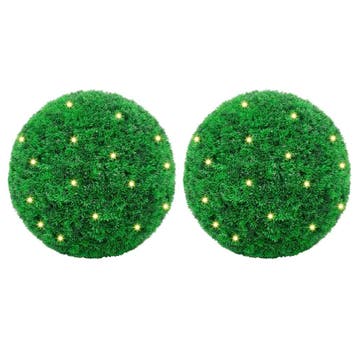 vidaXL Kunstbuxusballen met LED-verlichting 2 st 35 cm groen, Verzenden, Nieuw