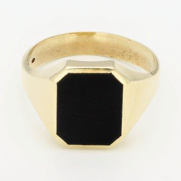 Ring - 14 karaat Geel goud - Onyx, Sieraden, Tassen en Uiterlijk, Nieuw