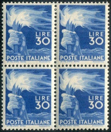 Italiaanse Republiek 1945 - Democratica 30 lire azuurblauw, Gestempeld