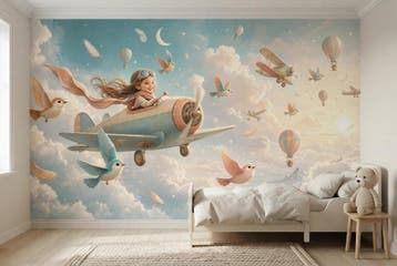 Vliegtuig behang kinderkamer – avontuur fotobehang, Verzenden, Fotobehang