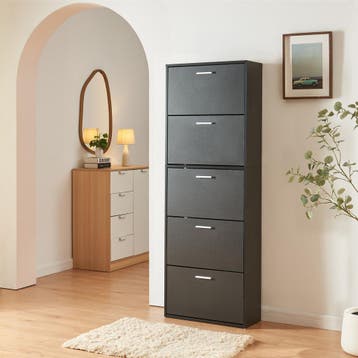 Schoenenkast Sykkylven 5 kleppen zwart 169x60x24 cm [en.casa, Verzenden, Nieuw