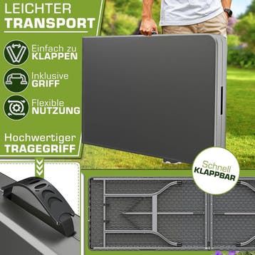 Inklapbare tafel - Klaptafel - Vouwtafel - 220x70 cm - Grijs, Caravans en Kamperen, Verzenden, Zo goed als nieuw