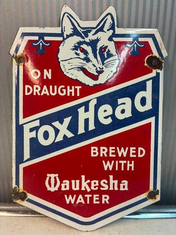 Fox Head Beer – Emaille Reclamebord – Waukesha Water –