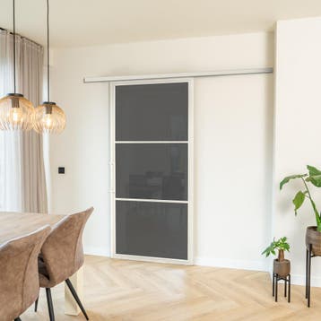 Stalen Schuifdeur met koofsysteem 3 Vlaks Wit Rook glas, 75 tot 150 cm, Nieuw, 150 tot 225 cm, Metaal