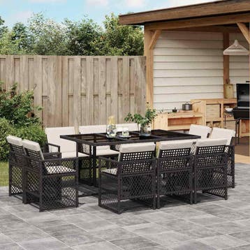 vidaXL 11-delige Tuinset met kussens poly rattan zwart, Verzenden, Nieuw, Meer dan 8 zitplaatsen, Tuinset