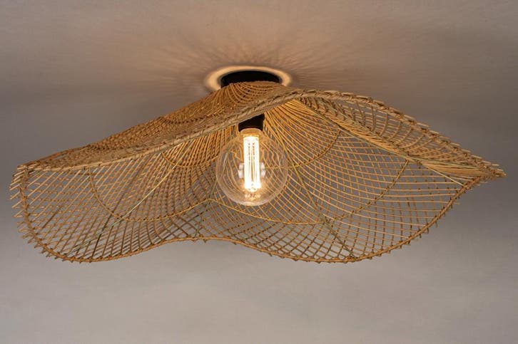 Rietveld Plafondlampen - Bruin, Naturel - Rotan, Huis en Inrichting, Lampen | Plafondlampen, Verzenden