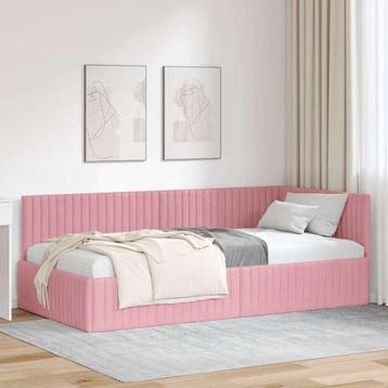 vidaXL Hoekbedframe Roze 100 x 200 cm Fluweel, Verzenden, Nieuw, Eenpersoons, Stof