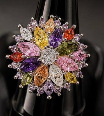 925 sterling zilveren multicolor bloem-statementring - Ring, Nieuw