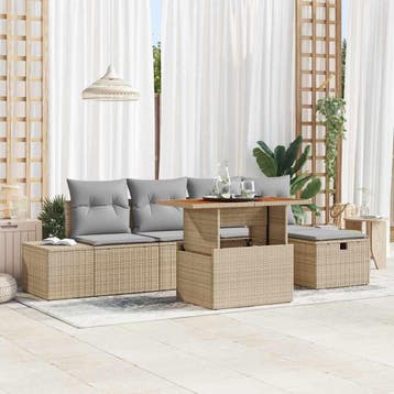 vidaXL Tuinbankenset 6 st Beige poly rattan, Verzenden, Nieuw, Rotan, 6 zitplaatsen