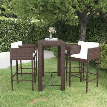vidaXL 5-delige Tuinbarset met kussens poly rattan bruin, Verzenden, Nieuw