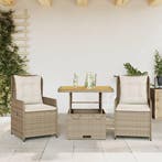 vidaXL 3-delige Bistroset met kussens poly rattan beige, Verzenden, Nieuw, Rotan, 2 zitplaatsen