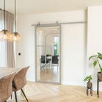 Stalen Schuifdeur - Kiezelgrijs - 4 Vlaks rond - Helder glas, Doe-het-zelf en Verbouw, Kozijnen en Schuifpuien, 75 tot 150 cm