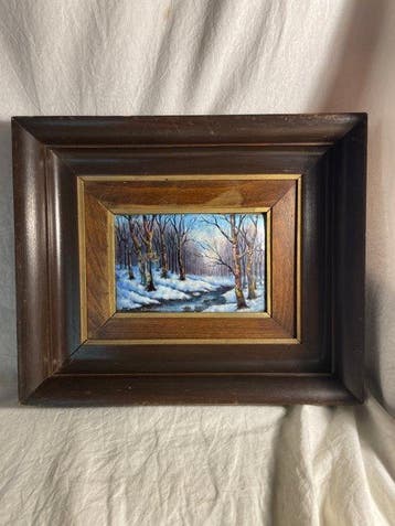Icoon - Sneeuw in het bos - Emaille schilderij op koper -