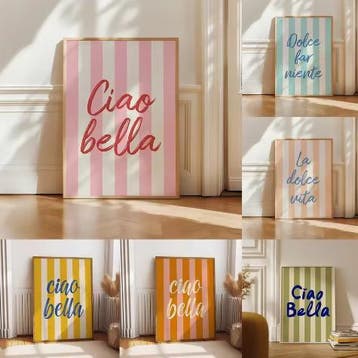 Ciao Bella Canvas Poster Italiaanse Quote Wanddecoratie, Verzenden, Nieuw