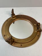 Spiegel- Oude Messing Patrijspoort Bootspiegel - Nautische, Antiek en Kunst