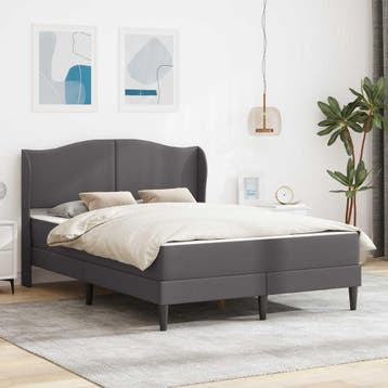 vidaXL Bedframe met hoofdeinde Grijs 140 x 190 cm Kunstleer, Huis en Inrichting, Slaapkamer | Bedden, Verzenden, Nieuw, Grijs