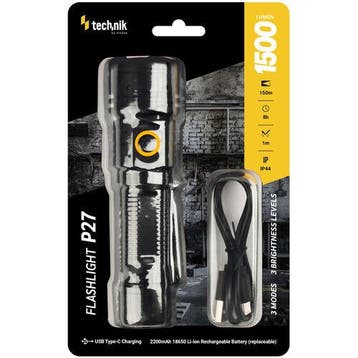 Technik P27 oplaadbare zaklamp 1500 lumen met 18650 batte..., Ophalen of Verzenden, Nieuw