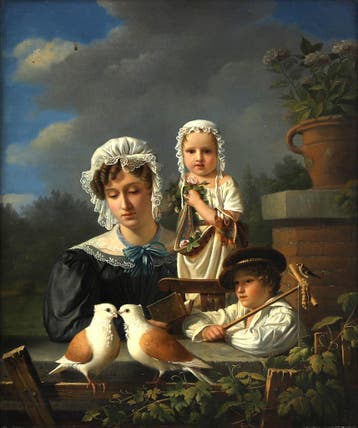 Henri Voordecker (1779-1861), Vrouw met kinderen en duiven