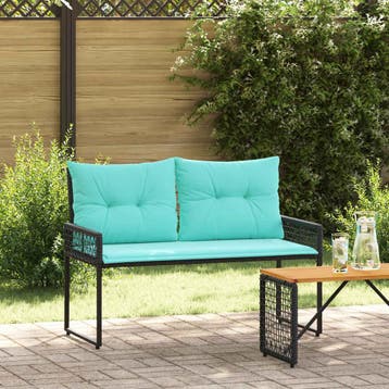 vidaXL Tuinbank Zwart en Turquoise 118 x 55 x 82 cm PE, Tuin en Terras, Tuinbanken, Verzenden, Nieuw, Rotan