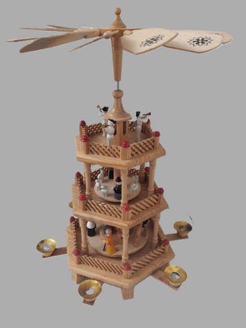 Kerstbeeldje - Draaiende kerstpiramide, 3 verdiepingen - 44, Antiek en Kunst