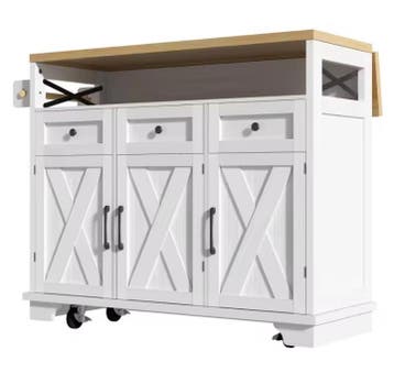 Keukeneiland met Klapblad & Wielen – Houtlook, 118 cm, Huis en Inrichting, Verzenden, Nieuw
