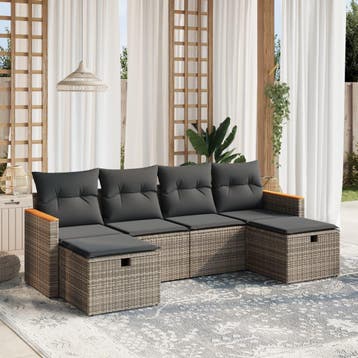 vidaXL 6-delige Loungeset met kussens poly rattan grijs, Verzenden, Nieuw, Loungeset