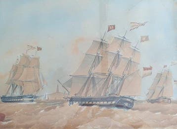 Jacob Spin (1806-1875) - Scheepsportret van de Admiraal, Antiek en Kunst