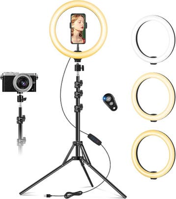 Ringlamp 10 inch - Statief - Retourdeal | 54% Korting, Ophalen of Verzenden, Zo goed als nieuw, Lamp of Flitsset
