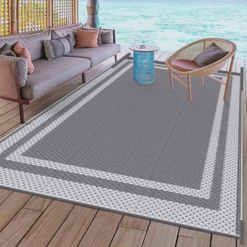 Outdoor Mat 6x9 ft met Grondpennen - Duurzaam PP, Grijs/Wit,, Verzenden, Nieuw