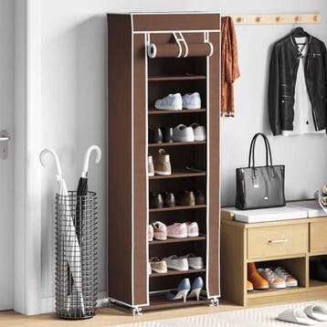 vidaXL Stoffen schoenenrek met hoes 162 x 57 x 29 cm bruin, Verzenden, Nieuw