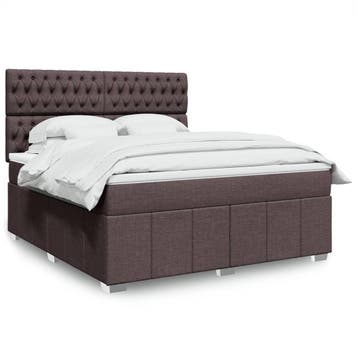 vidaXL Boxspring met matras stof donkerbruin 180x200 cm, Eenpersoons, Bruin, Verzenden, Nieuw