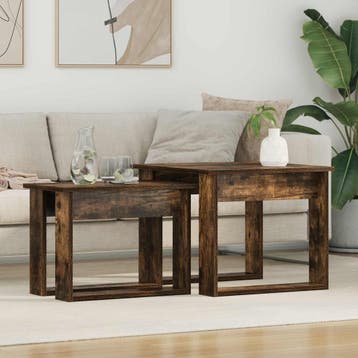 vidaXL Koffietafel Set 2 st Gerookt eiken 50 x 52 x 42 cm, Verzenden, Nieuw, Overige houtsoorten, 50 tot 100 cm
