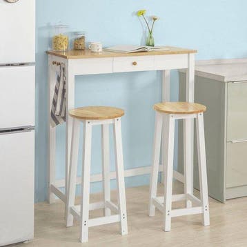 2dekans | SoBuy FWT50-WN Bartafel met 2 Krukken - Wit Houten, Ophalen of Verzenden, Gebruikt