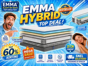 Emma Hybrid 180x200 ConstantCool – Luxe Ondersteuning, Verzenden, Matras, 180 cm, 200 cm