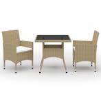 vidaXL 3-delige Tuinset poly rattan en glas beige, Tuin en Terras, 2 zitplaatsen, Nieuw, Tuinset, Verzenden