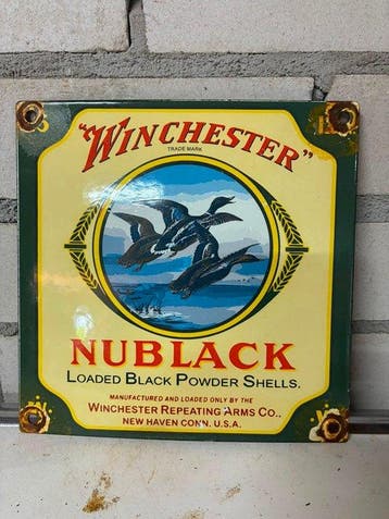 Winchester Nublack emaille reclamebord – Loaded Black Powder