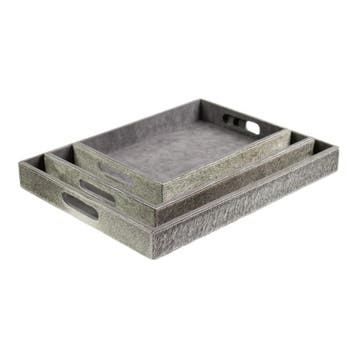 dienbladen koehuid rechthoek grey (set of 3), Verzenden, Nieuw