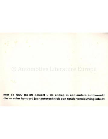 1971 NSU RO 80 BROCHURE NEDERLANDS, Nieuw, Audi, Author