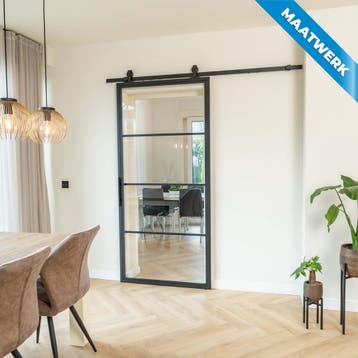 Stalen Schuifdeur - Zwart - 4 Vlaks - Maatwerk - Helder glas, Nieuw, Metaal, Inclusief glas