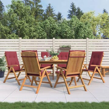 vidaXL Verstelbare klapstoelen met kussens, 6 stuks, massief, Verzenden, Nieuw, Hout
