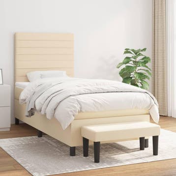 vidaXL Boxspring met matras stof crèmekleurig 100x200 cm, 100 cm, Eenpersoons, Verzenden, Nieuw