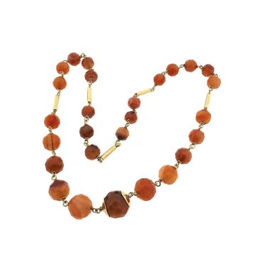 Carneool kralen ketting op goud geregen, Sieraden, Tassen en Uiterlijk, Kettingen, Gebruikt, Ophalen of Verzenden, Met edelsteen