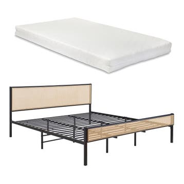 Metalen bed met matras Linköping 200x180x16 cm zwart en rota, Huis en Inrichting, Slaapkamer | Bedden, Verzenden, Nieuw