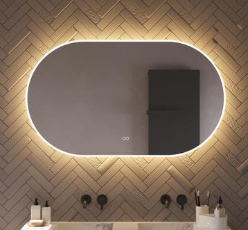 Trendy ovale spiegel met verlichting, verwarming dimfunctie, 100 tot 150 cm, Overige typen, Nieuw, Ophalen of Verzenden