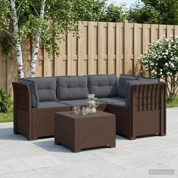 vidaXL 4-Persoons Tuinbank met Kussens Rieten Look PP Bruin, Verzenden, Nieuw