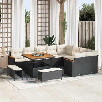 vidaXL Tuin Sofa Set 12 st 9-Aantal zitplaatsen Zwart Poly, Verzenden, Nieuw, Rotan, 2 zitplaatsen