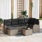 vidaXL Tuinbankenset 7 pcs Grijs poly rattan, Verzenden, Nieuw, Rotan, 7 zitplaatsen