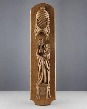 sculptuur, Madonna and Child under Gothic Canopy - 43 cm -