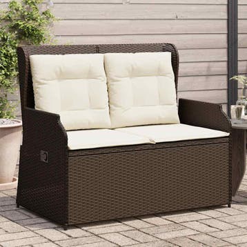 vidaXL Tuinbankje verstelbaar met kussens poly rattan bruin, Verzenden, Nieuw